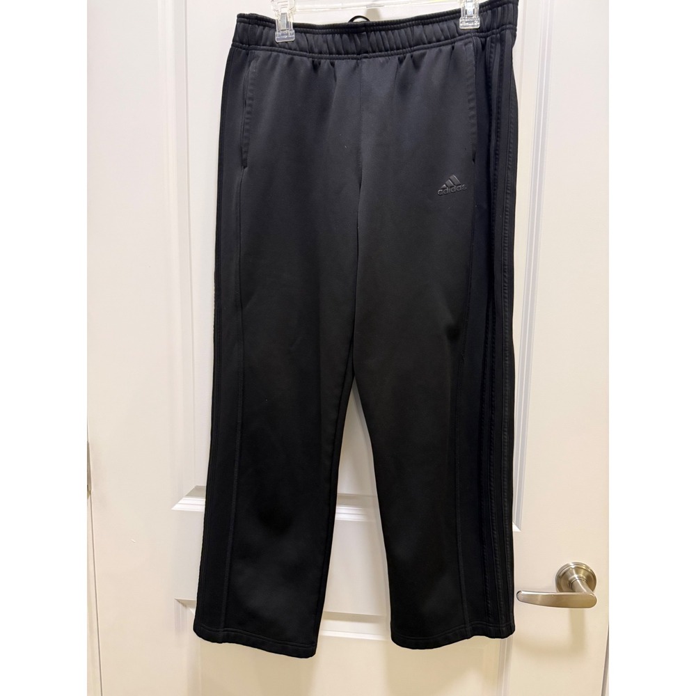 Adidas ClimaWarm Mens Large Black Track Pants Straight Leg Fleece Lined Athletic